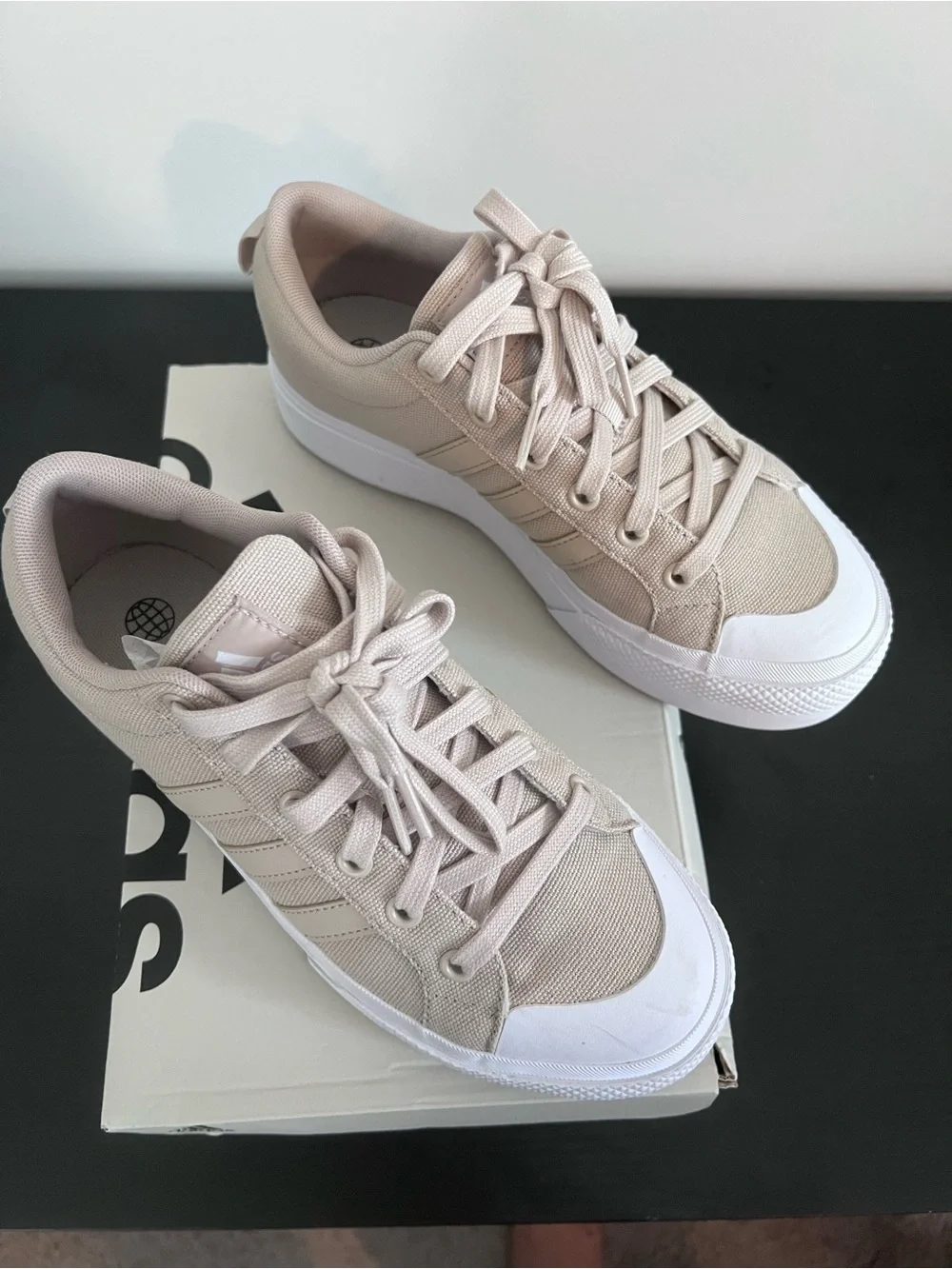 adidas Platform Canvas Sneakers in Light Beige and White